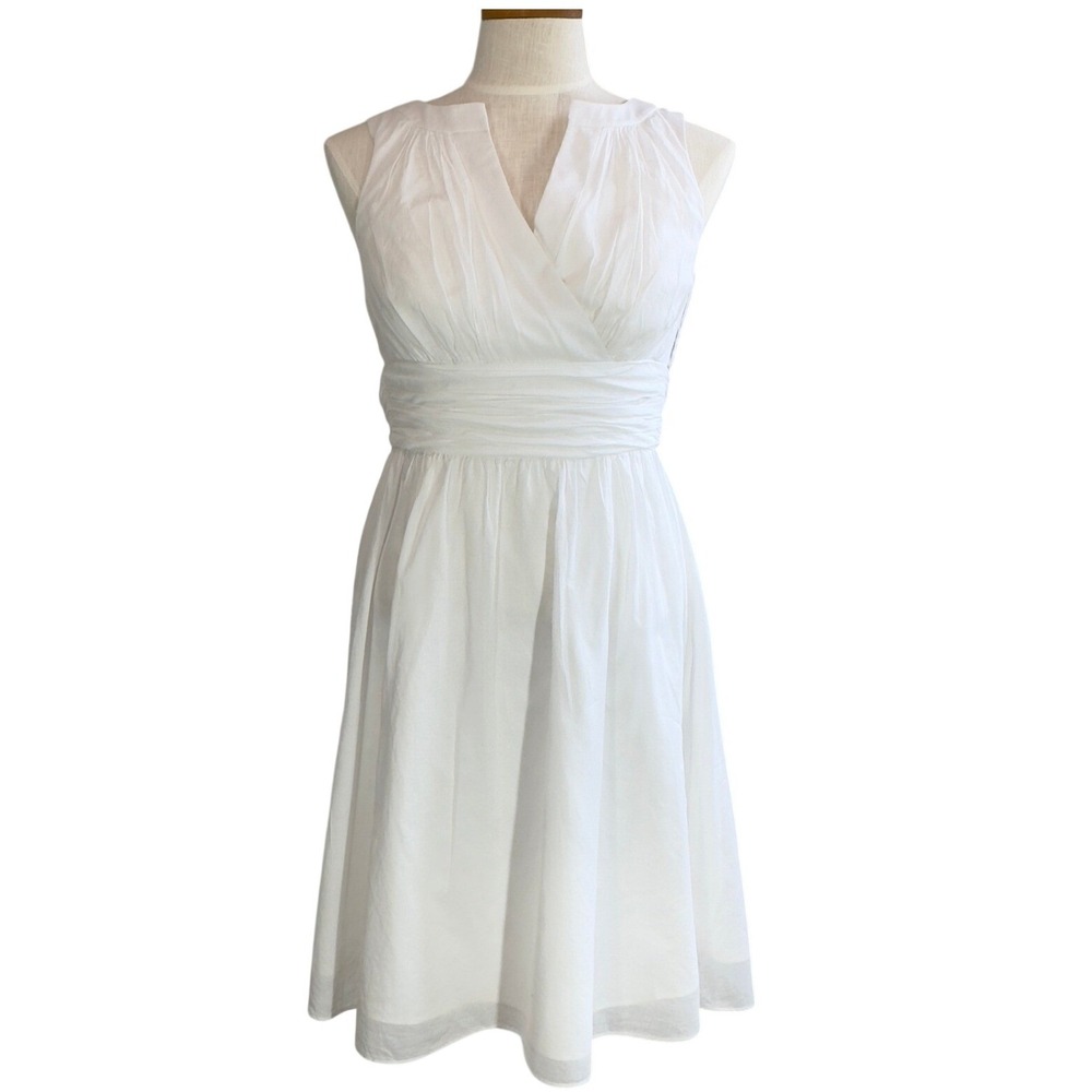 White House Black Market Dress Womens size 0 Short Cummerbund V Neck Cotton WHBM